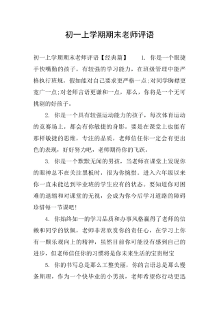 初一上学期期末老师评语