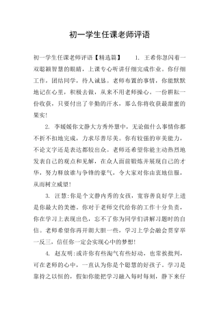 初一学生任课老师评语