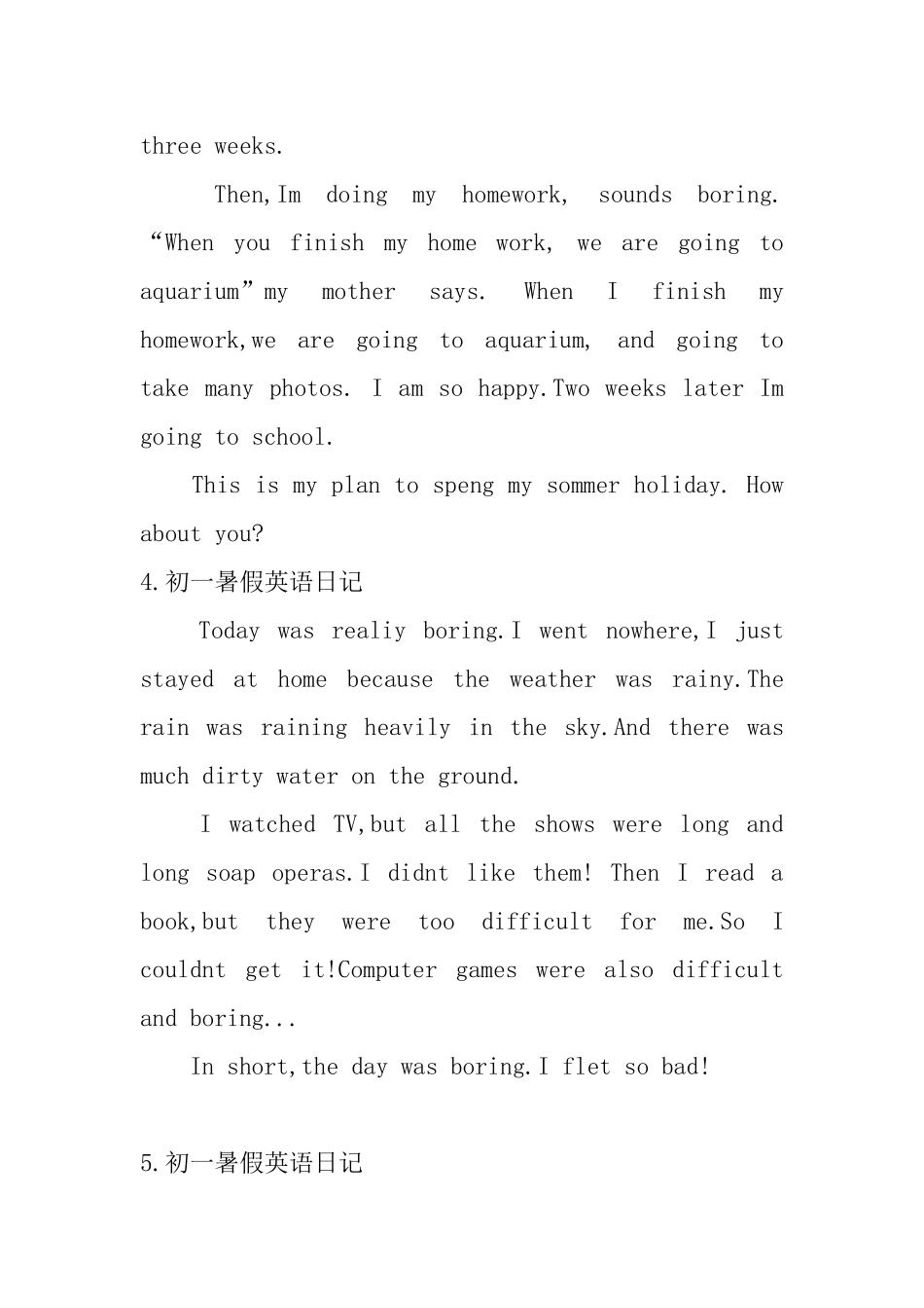 初一暑假英语日记大全_第3页