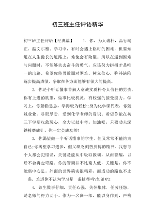 初三班主任评语精华