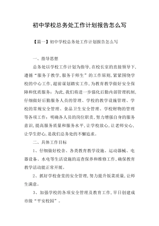 初中学校总务处工作计划报告怎么写