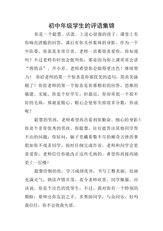 初中年级学生的评语集锦