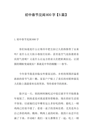 初中春节见闻800字