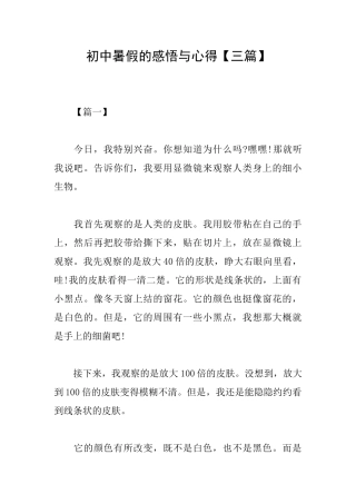 初中暑假的感悟与心得