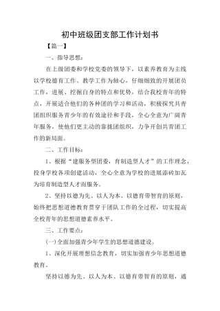 初中班级团支部工作计划书