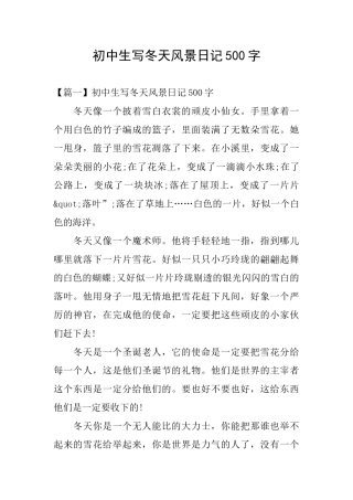 初中生写冬天风景日记500字