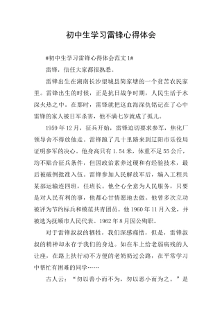 初中生学习雷锋心得体会