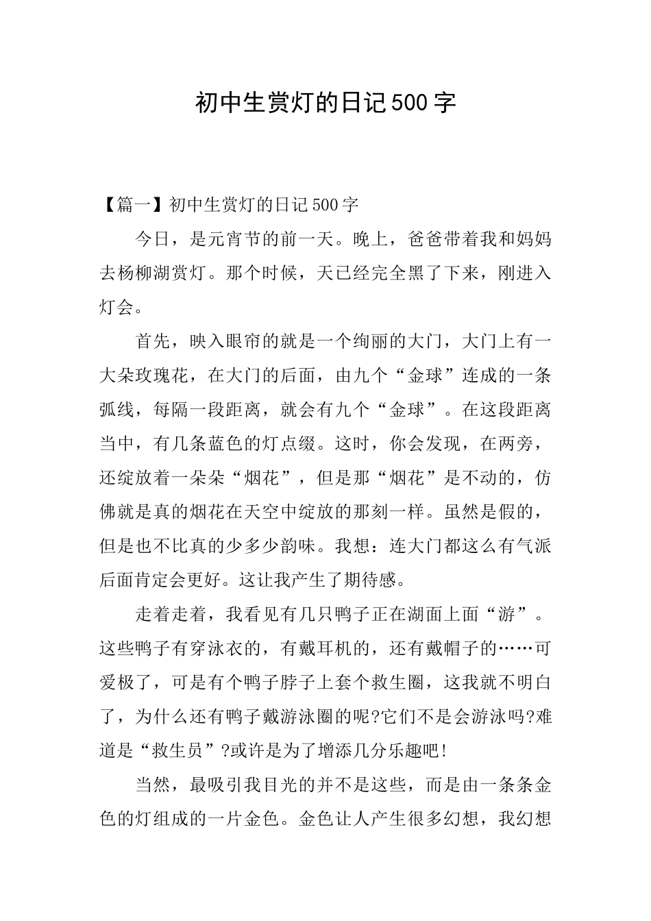 初中生赏灯的日记500字_第1页
