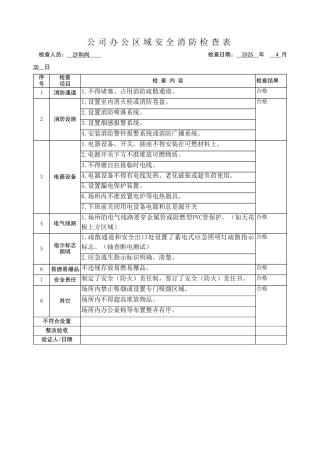 办公区安全消防检查表