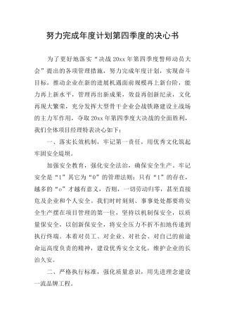 努力完成年度计划第四季度的决心书