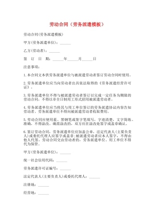 劳动合同(劳务派遣模板)(标准版)