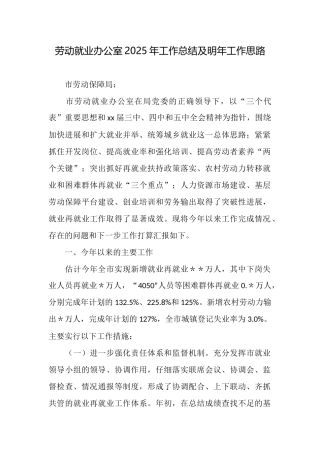 劳动就业办公室2025年工作总结及明年工作思路
