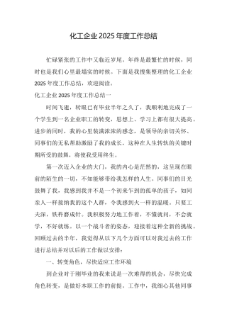 化工企业2025年度工作总结