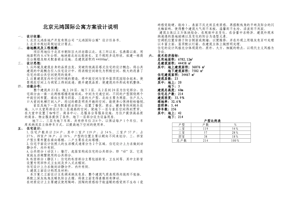 北京元鸿国际公寓方案设计说明_第1页