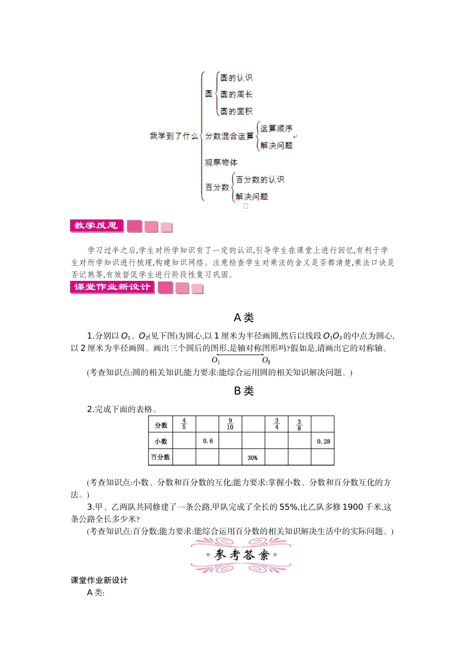北师大六年级上册数学整理与复习教学设计反思作业题_第3页