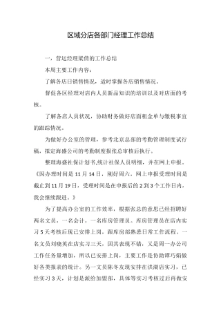 区域分店各部门经理工作总结