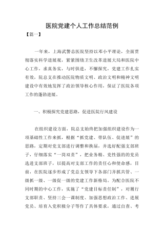 医院党建个人工作总结范例