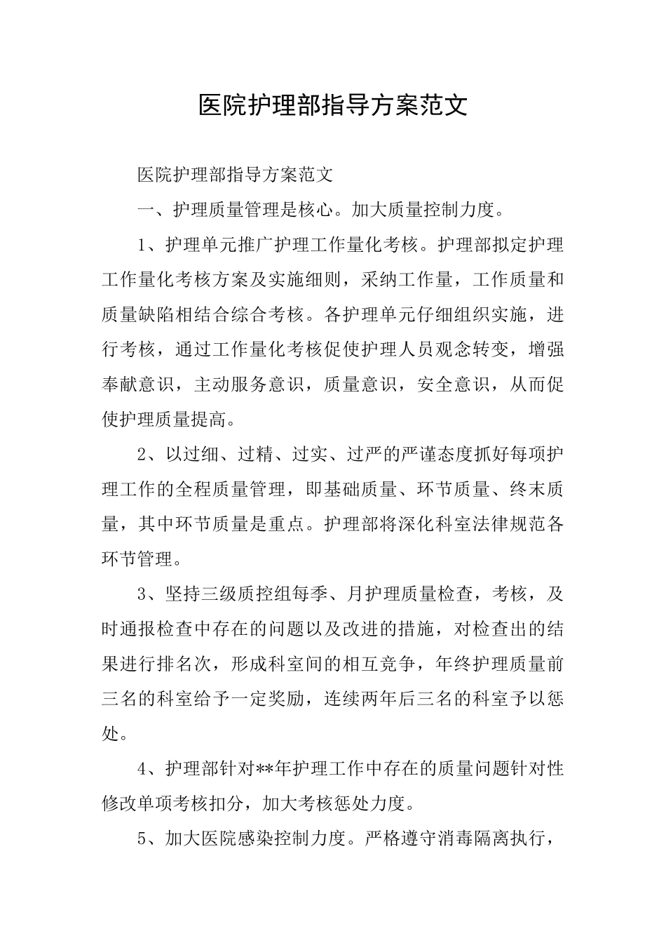医院护理部指导方案范文_第1页