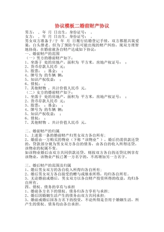 协议模板二婚前财产协议