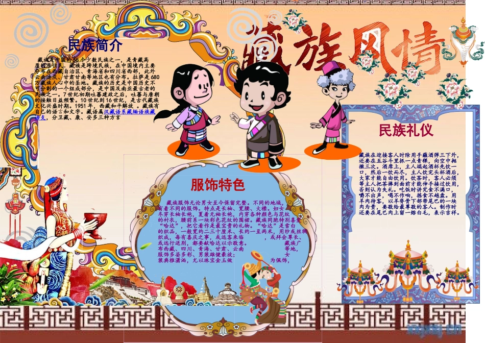 卡通藏族儿童小报手抄报word模版_第1页