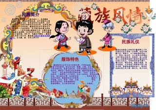 卡通藏族儿童小报手抄报word模版