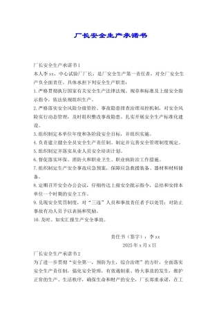 厂长安全生产承诺书
