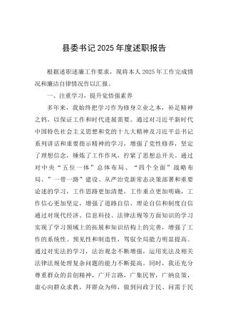 县委书记2025年度述职报告