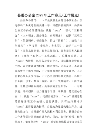 县委办公室2025年工作意见
