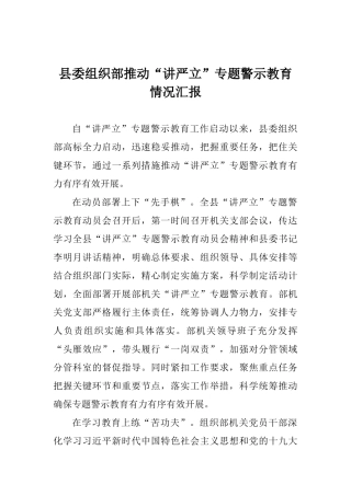 县委组织部推进“讲严立”专题警示教育情况汇报
