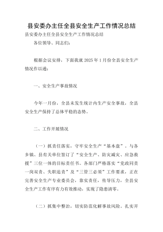 县安委办主任全县安全生产工作情况总结