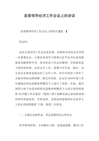 县委领导经济工作会议上的讲话