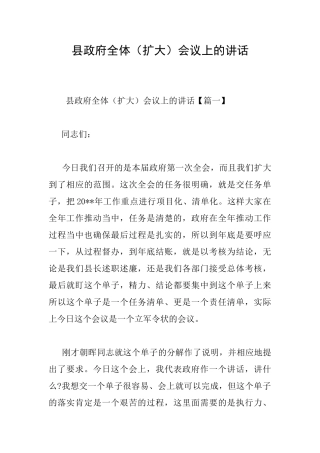 县政府全体会议上的讲话