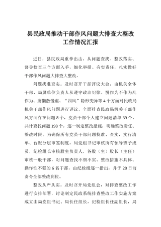 县民政局推进干部作风问题大排查大整改工作情况汇报