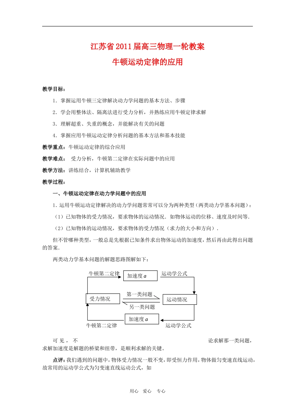 江苏2011届高三一轮教案物理：牛顿定律（3）_第1页