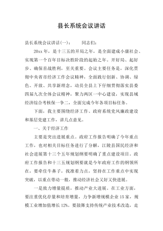 县长系统会议讲话