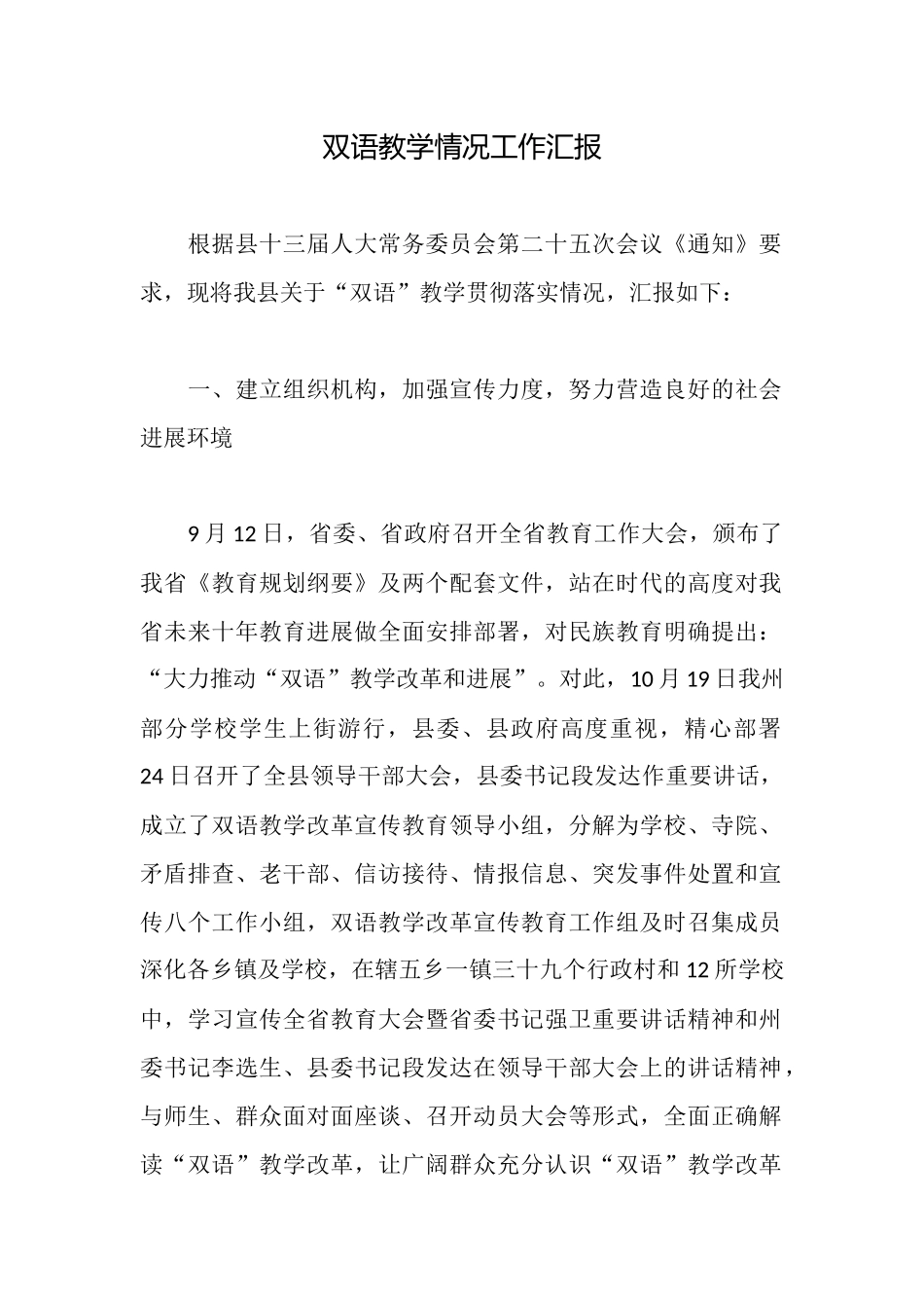 双语教学情况工作汇报_第1页