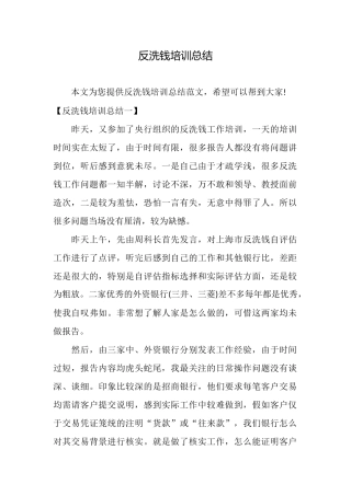 反洗钱培训总结