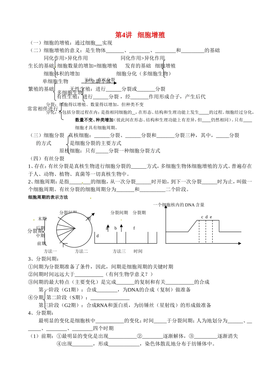 旧体系2010届高三生物二轮复习学案——第4讲 细胞增殖_第1页
