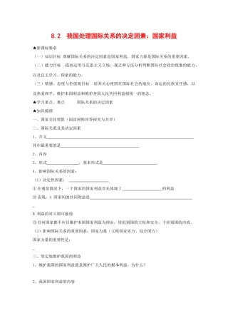 政治：4.8.2《国际关系的决定性因素：国家利益》学案（3）（新人教版必修2）