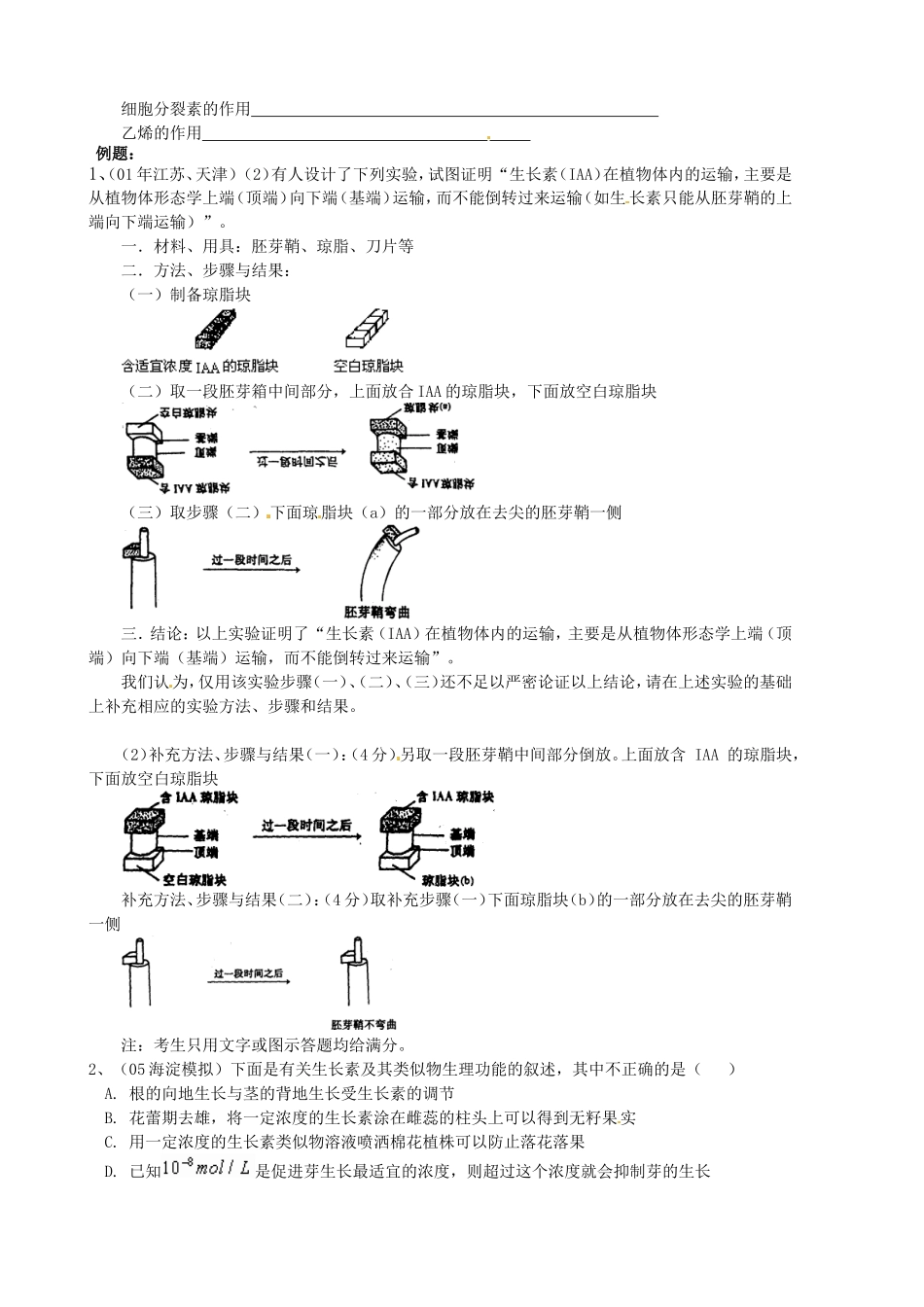 旧体系2010届高三生物二轮复习学案——第12讲 植物的激素调节_第2页