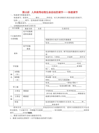 旧体系2010届高三生物二轮复习学案——第13讲 体液调节