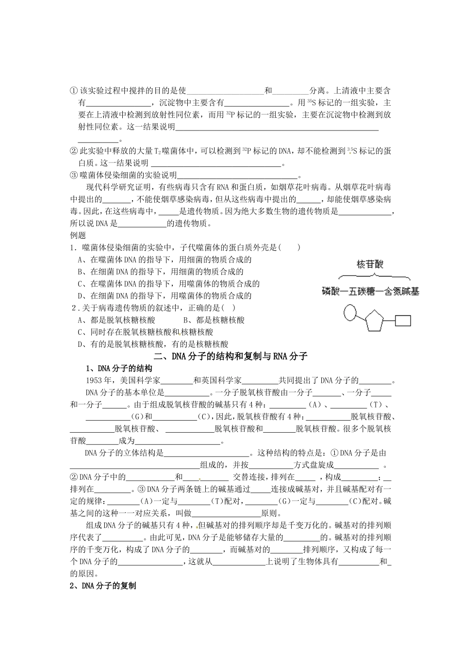 旧体系2010届高三生物二轮复习学案——第18讲　遗传的物质基础、基因的结构_第2页