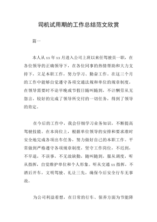 司机试用期的工作总结范文欣赏