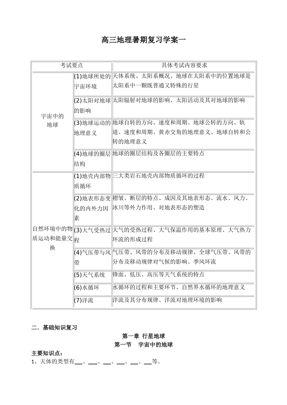 暑期高考地理必修一二单元复习学案_第1页