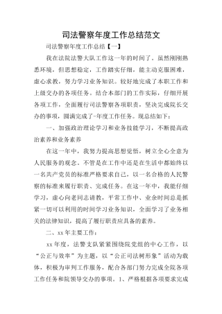 司法警察年度工作总结范文