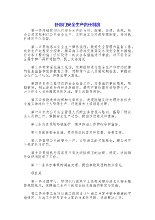 各部门安全生产责任制度