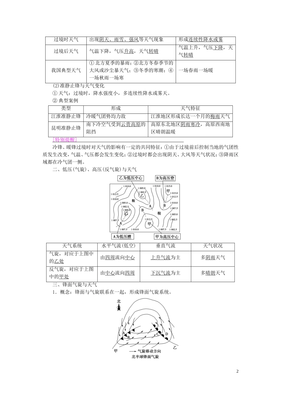 新高考地理一轮复习 第1部分 第2章 地球上的大气 第3讲 常见天气系统教学案 新人教版-新人教版高三全册地理教学案_第2页