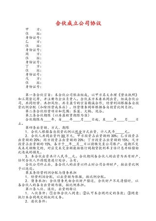 合伙开公司协议(专业版)