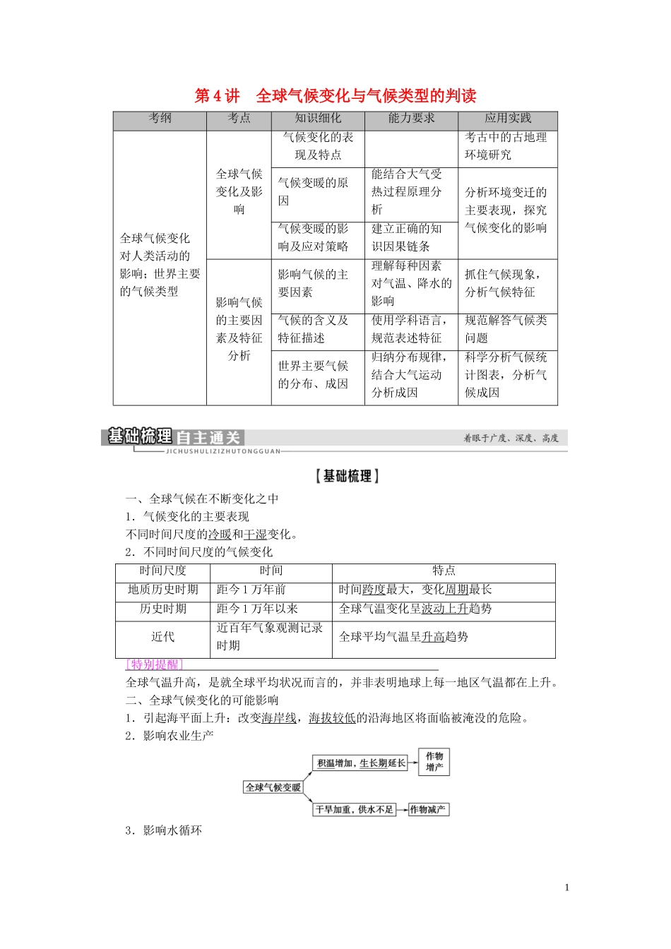 新高考地理一轮复习 第1部分 第2章 地球上的大气 第4讲 全球气候变化与气候类型的判读教学案 新人教版-新人教版高三全册地理教学案_第1页