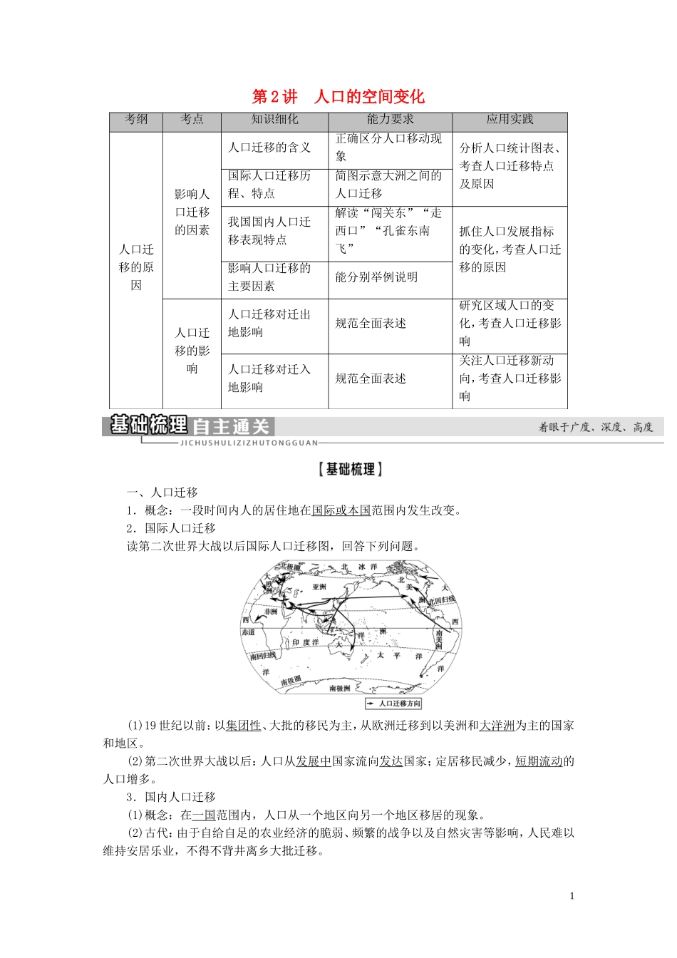 新高考地理一轮复习 第2部分 第6章 人口的变化 第2讲 人口的空间变化教学案 新人教版-新人教版高三全册地理教学案_第1页
